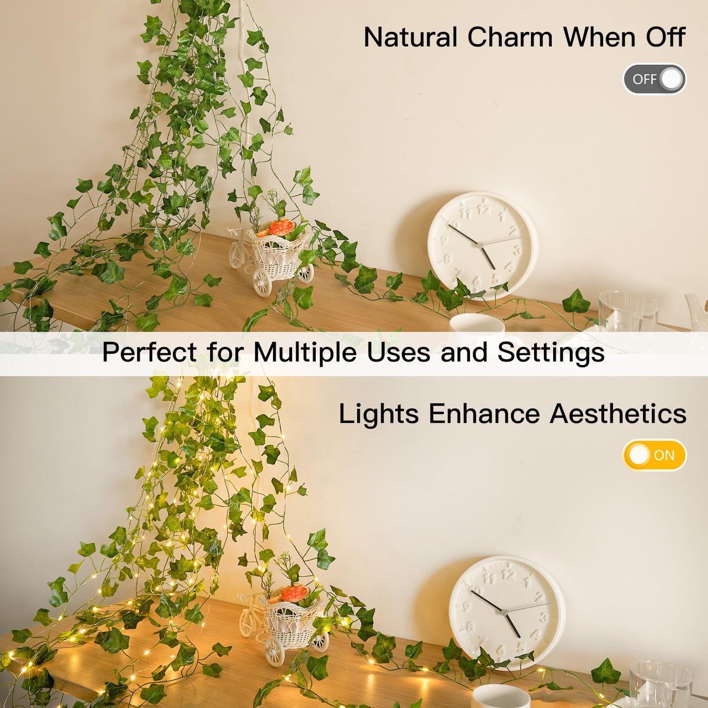 suddus Vine with Fairy Lights Battery Operated, 33ft 100 LED Ivy String Lights with Remote, Leaf Lights for Bedroom, Room, Wall, Garden, Party, Wedding Dorm Decor (Warm White)