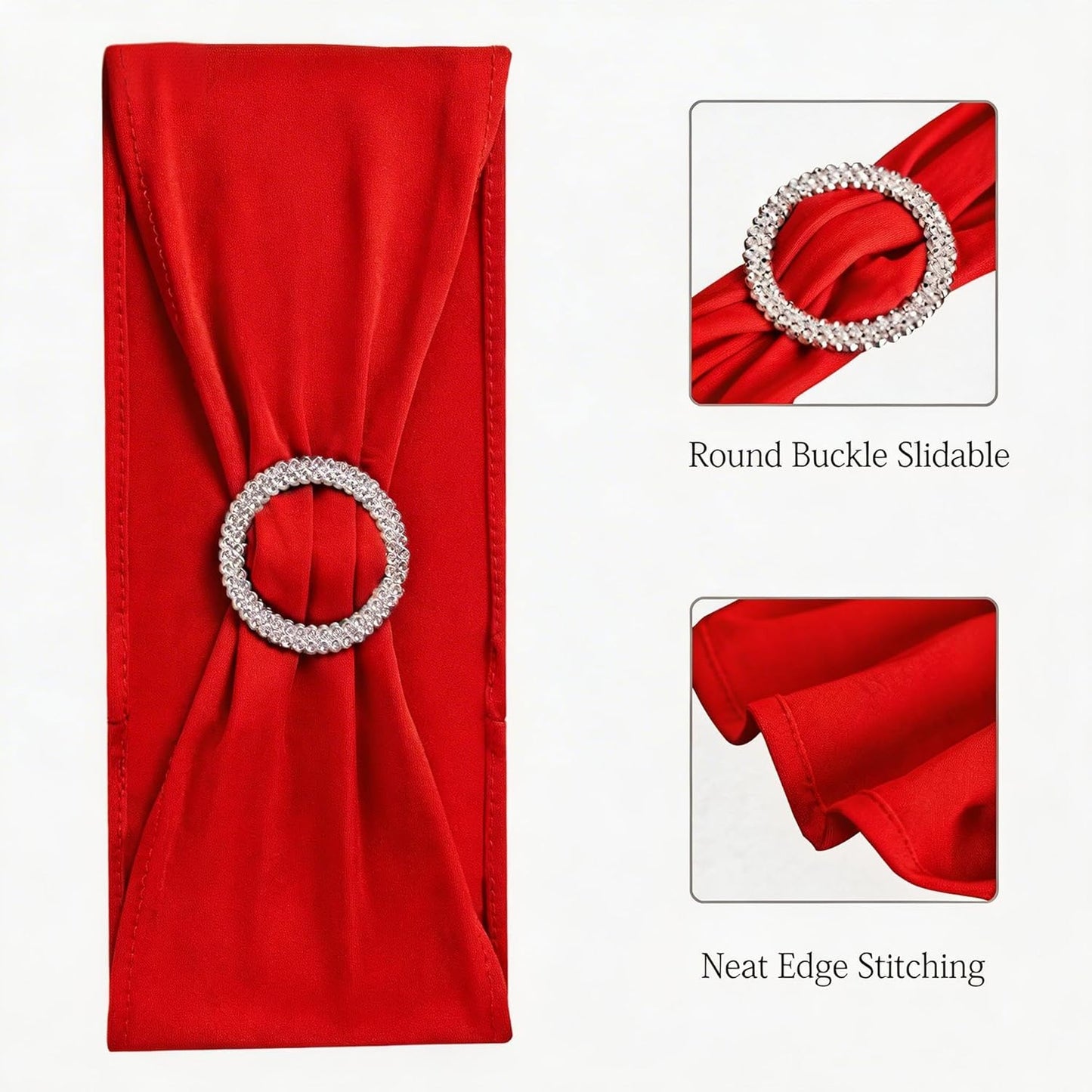 Skiennix Red Spandex Chair Sashes - Pack of 50 for Weddings, Parties & Events | Elegant Decoration