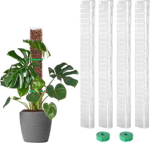 EOX 24-Inch Plastic Moss Poles - Set of 4 Large D-Shaped Climbing Plant Stakes for Monstera