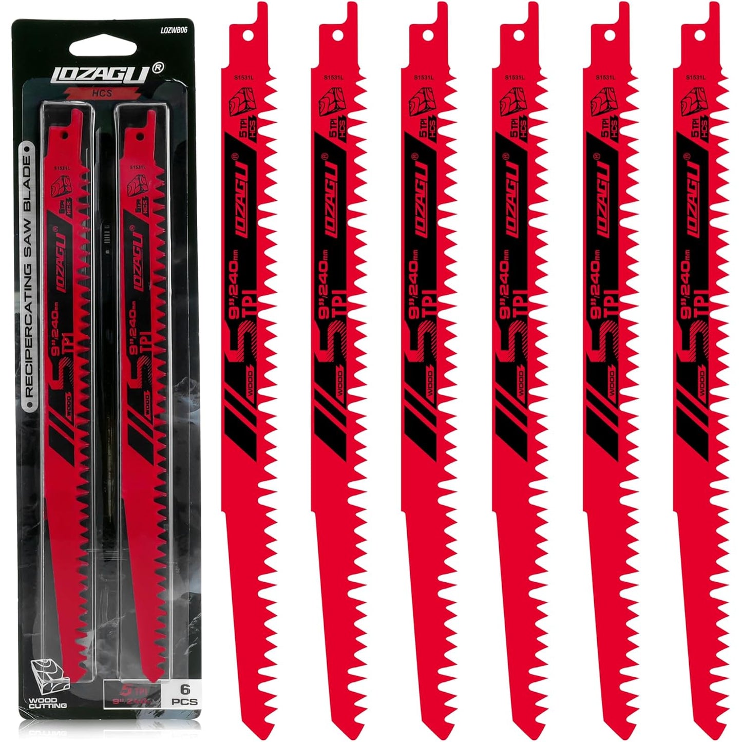 Skiennix 9-Inch Wood Pruning Saw Blades - 6-Piece Set with 5 TPI for Efficient Cutting
