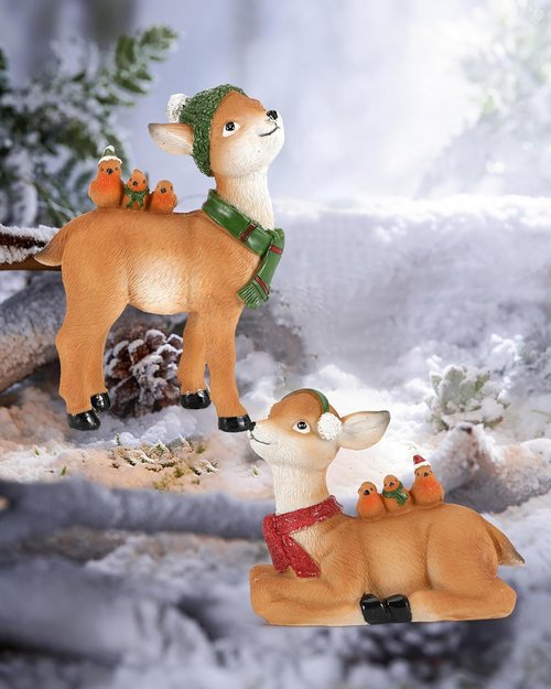 iStatue Buck and Doe Deer Set - Hand-Painted 5.5'' Resin Reindeer Figures for Christmas Home Decor