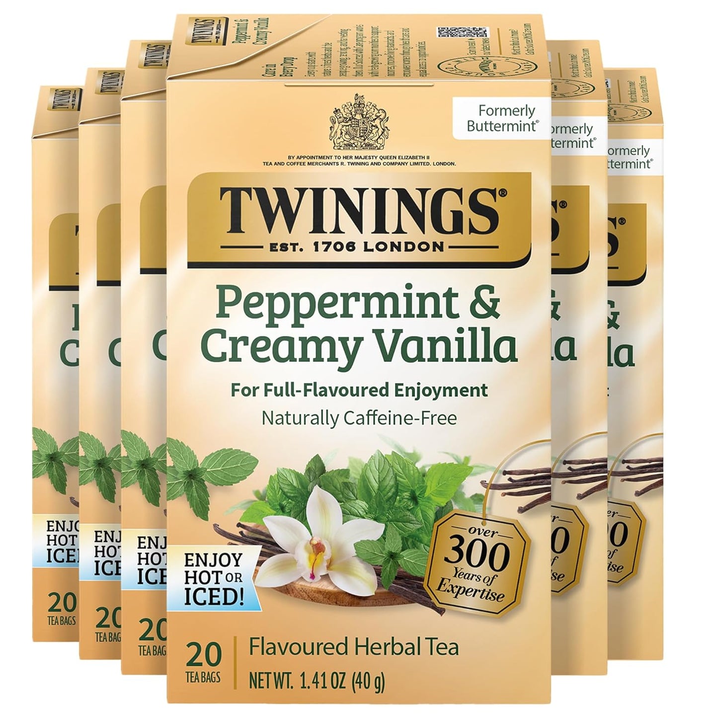Twinings Herbal Tea - Peppermint & Creamy Vanilla, Caffeine-Free, 20 Individually Wrapped Bags (Pack of 6)