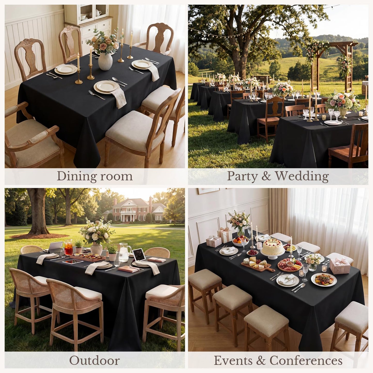 Romanstile Rectangle Tablecloth - Waterproof and Wrinkle Resistant Washable Polyester Table Cloth for Kitchen Dining/Party/Wedding Indoor and Outdoor Use (60 x 84 inch,Black)