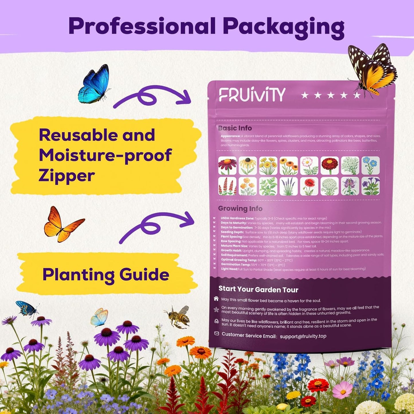 Wildflower Seeds Bulk by [Brand Name] - 200,000+ Non-GMO Heirloom Seeds Mix | 16 Varieties for Pollinator Garden