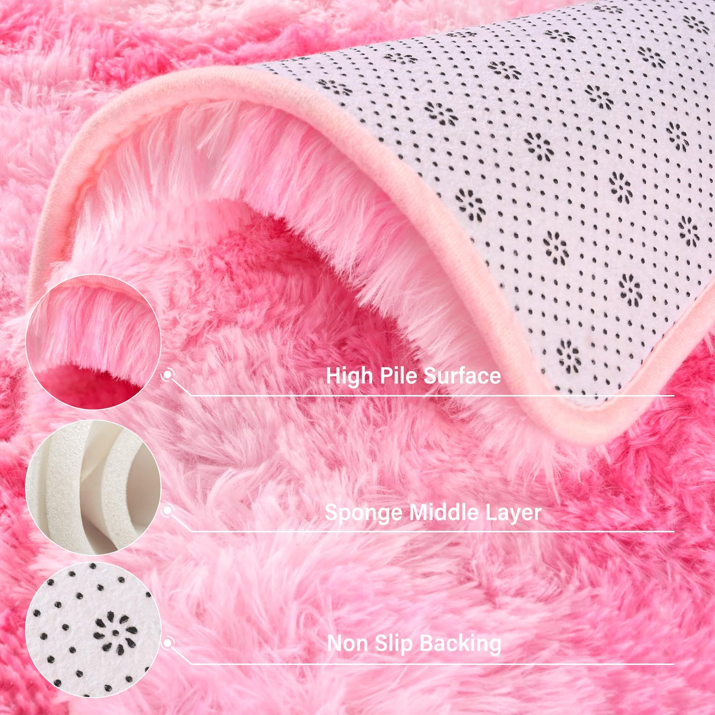 Foxmas Large Area Rugs for Living Room Bedroom 5x8 Feet, Fluffy Kids Room Plush Shaggy Nursery Rug Furry Throw Carpets for Boys Girls, College Dorm Fuzzy Rugs Home Decorate Rug, Tie-Dyed Pink