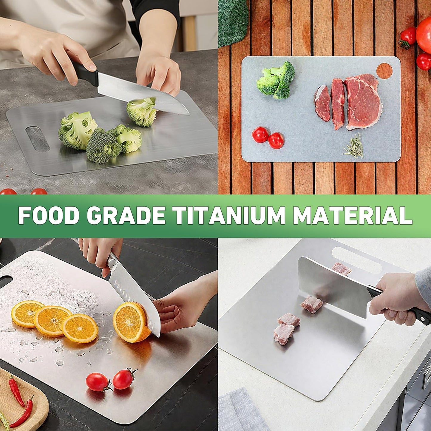 Katori Titanium Cutting Board, New 100% Pure Titanium Cutting Boards for Kitchen, Double Sided Food Metal Chopping Board, Non Toxic Dishwasher Safe Durable Metal Cut for Meat Fruit Vegetable (M+L)