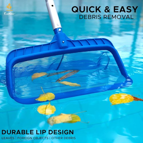 EcoNour Pool Skimmer Net - Heavy Duty Ultra Fine Mesh Leaf Rake for Efficient Cleaning | Fits Standard Poles