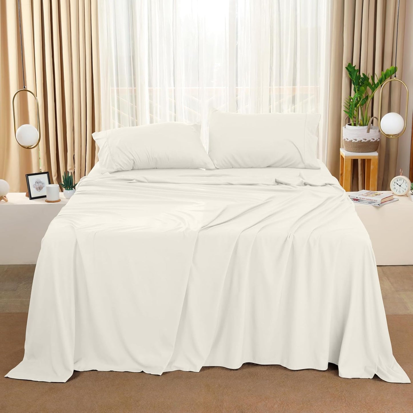 Utopia Bedding Queen Size Sheet Set - Soft, Breathable Microfiber - 4-Piece Ivory Set with Fitted Sheet, Flat Sheet & Pillowcases