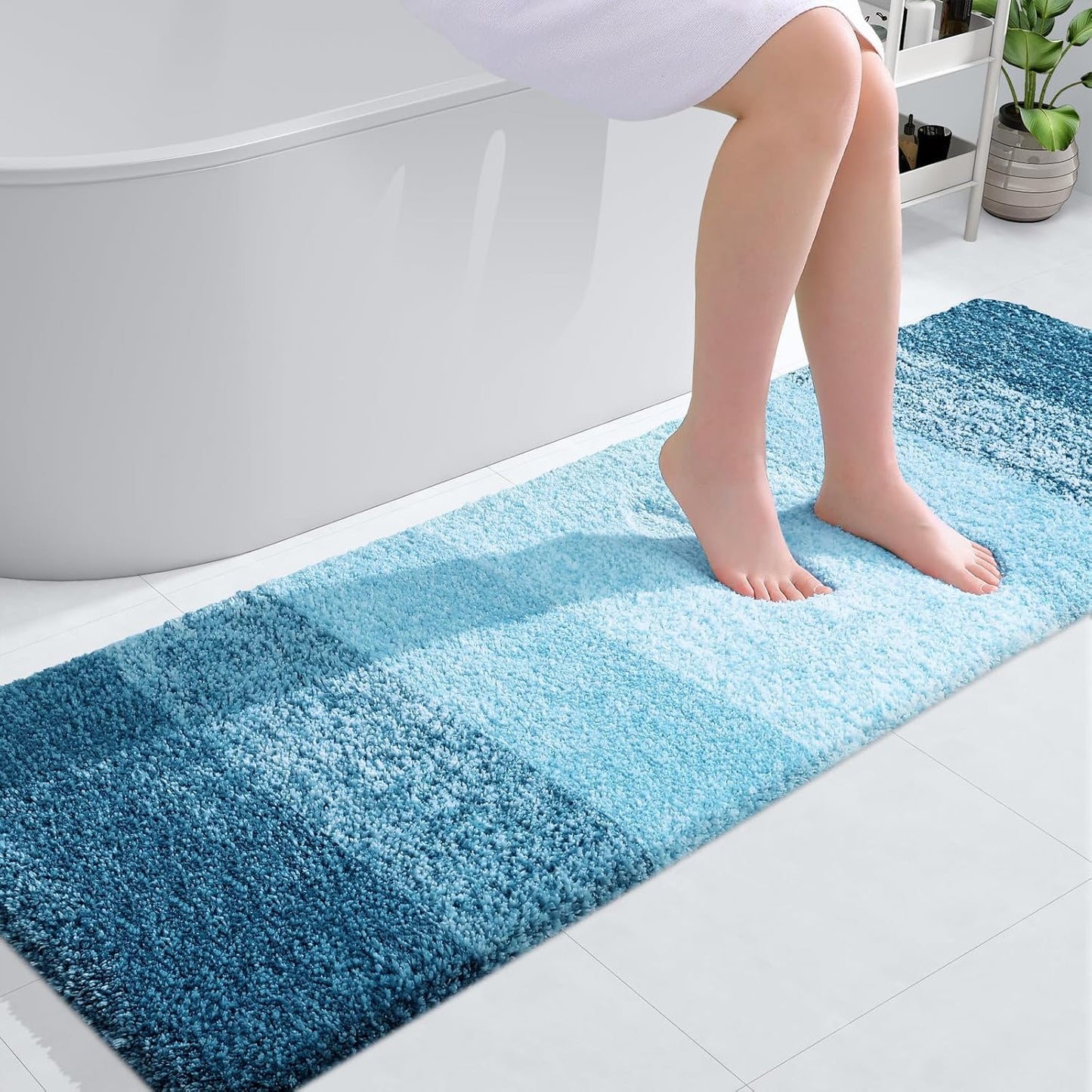 OLANLY Bathroom Runner Rug - Extra Soft Microfiber with Rubber Backing | Quick-Dry, Washable, 59x20 in Peacock Blue
