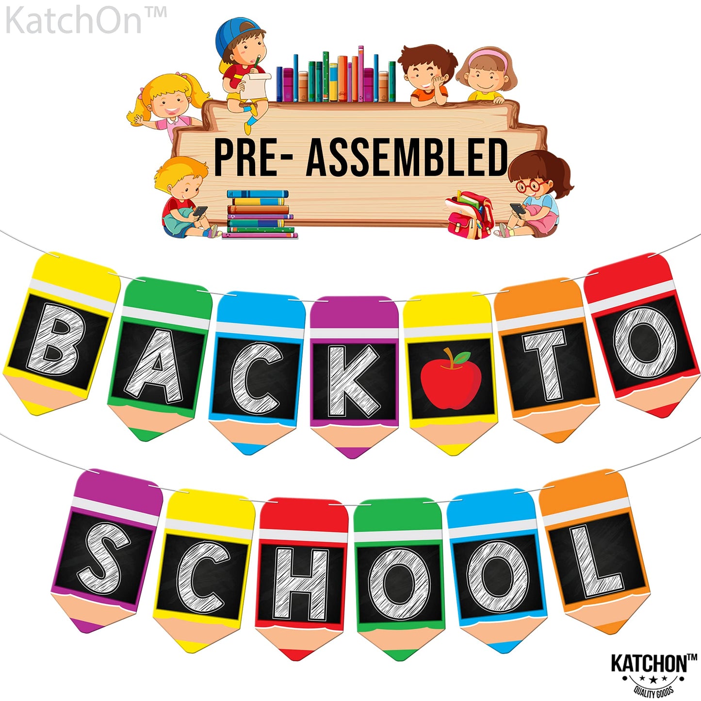KatchOn, Large Back To School Banner - 2 Strings 10 Feet, No DIY | Pencil Banner, Welcome Back To School Decorations for Classroom Decor | Back To School Party Decorations, First Day of School Decorations
