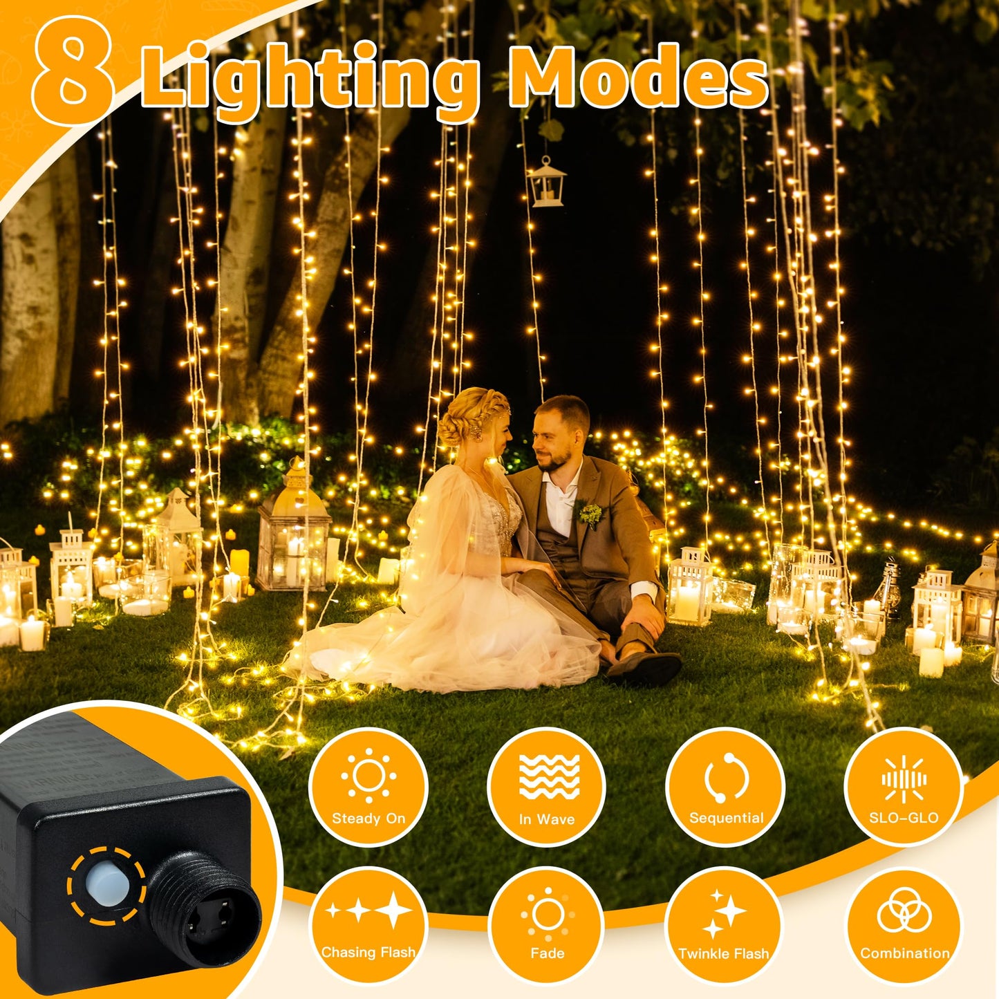 Ollny 120LED 40FT String Lights, Waterproof Connectable Fairy Lights with Timer 8 Modes, Warm White Plug in Indoor Light for Bedroom Classroom Outdoor Wedding Christmas Party Decorations