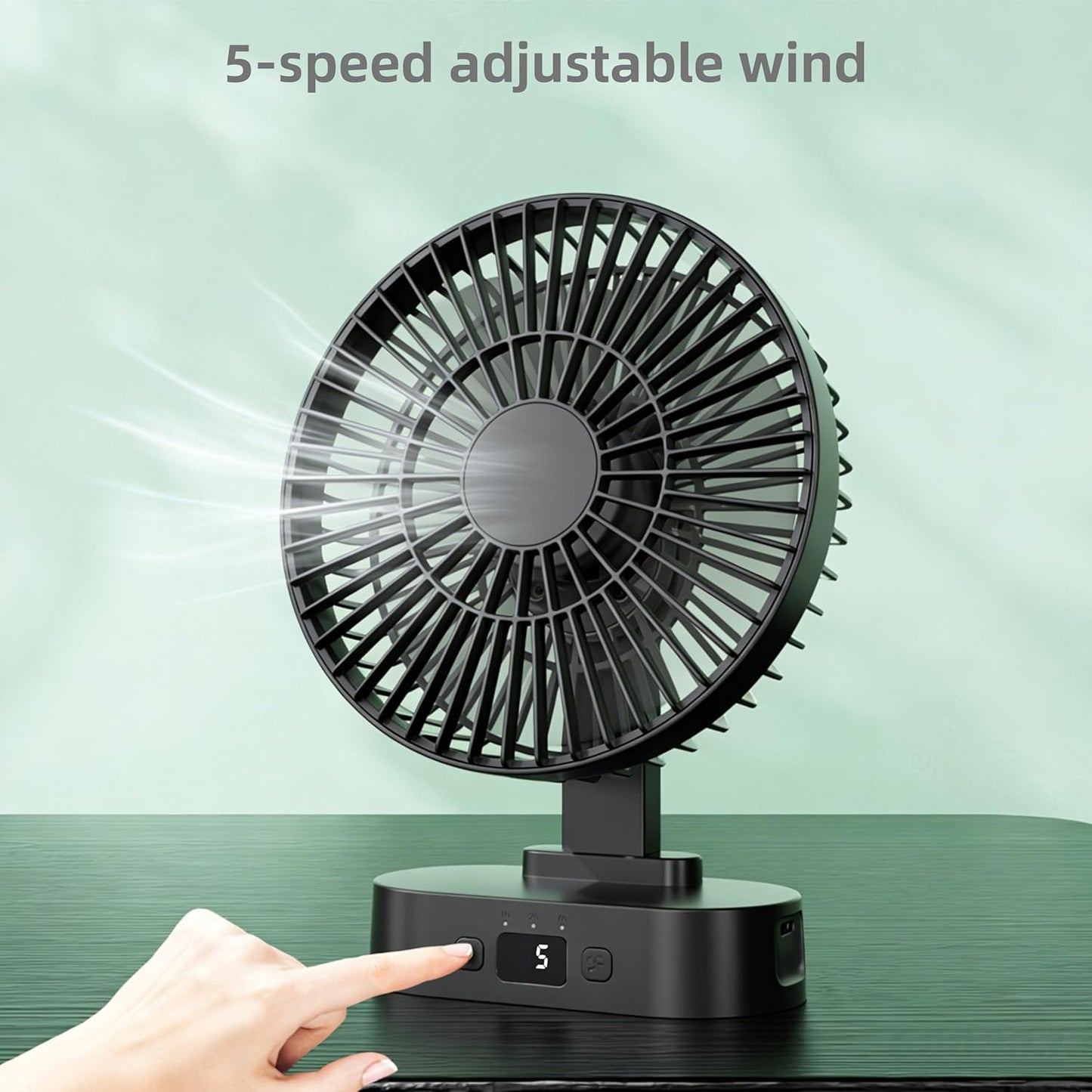 Skiennix USB Mini Desk Fan - 6-Inch Quiet Operation, 5-Speed Adjustable, Digital Display & 90-Degree Rotation | Black