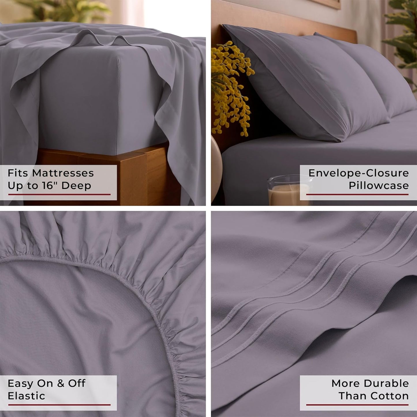 Mellanni Full Sheets Set - 4 PC Hotel Luxury Bedding | Extra Soft, Cooling, Wrinkle-Resistant (Full, Hazy Lilac)