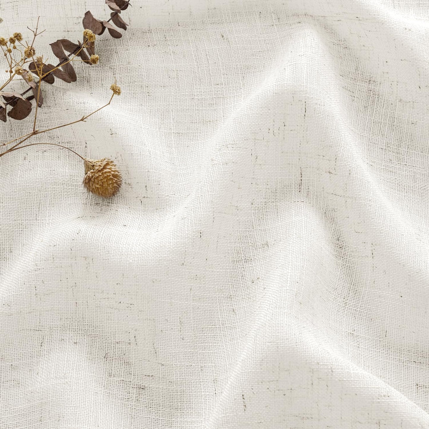 MIULEE 96-Inch Long Pinch Pleated Natural Linen Curtains - Semi-Sheer Drapes for Bedroom & Living Room