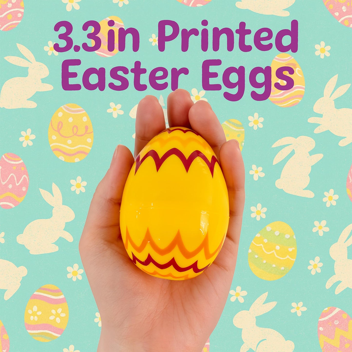 Coynurex 12 Pack Printed Easter Eggs, 3.3'' Fillable Plastic Eggs in 4 Colors, Easter Hunt Basket Stuffers, Party Supplies