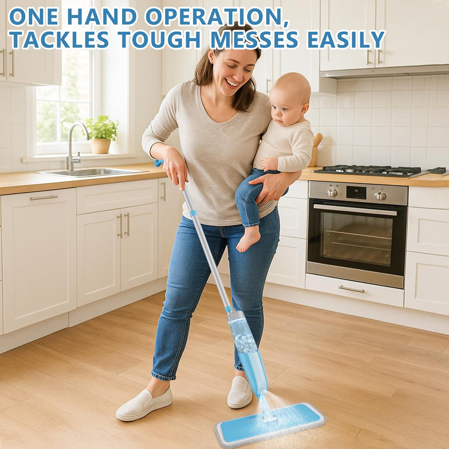MEXERRIS Floor Mop - Spray Wet Mop for Hardwood Cleaning | 3 Washable Pads for Versatile Use