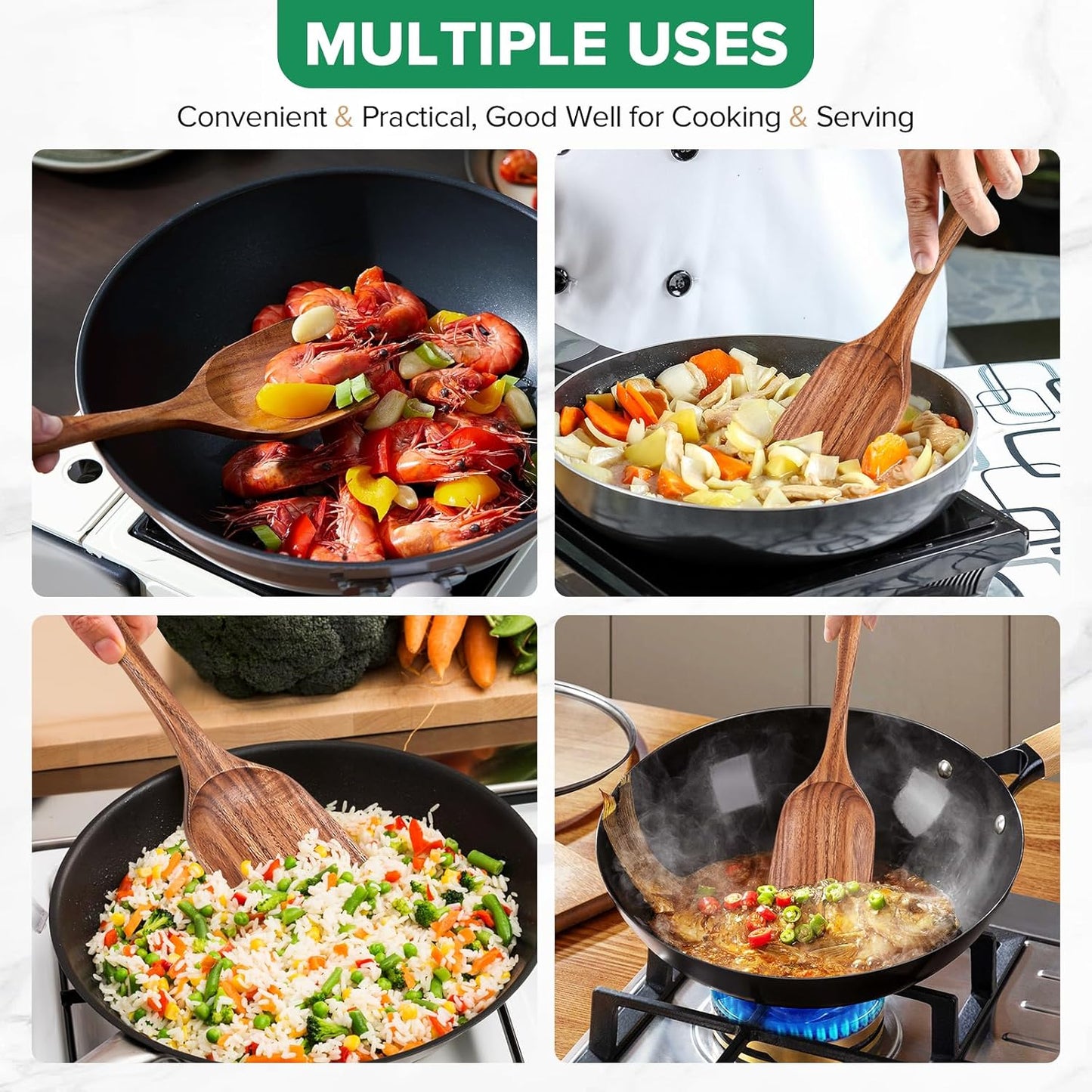 Teak Wood Spatula by [Brand Name] - Non-Toxic Cooking Utensil with Long Handle | 13.4" for Frying & Serving
