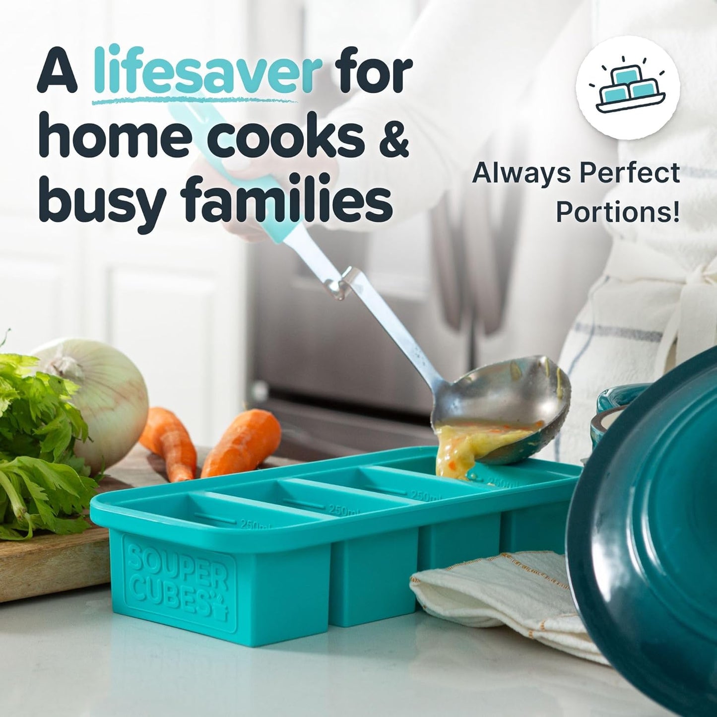 Souper Cubes 1 Cup Silicone Freezer Molds - Perfect for Freezing Broth & Leftovers - Aqua - 1-Pack