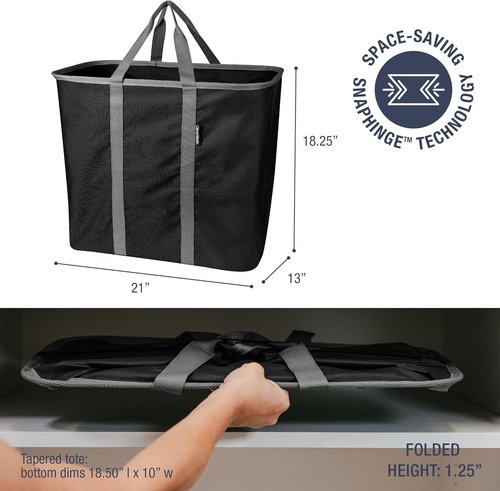 CleverMade Collapsible Laundry Caddy - XXL 64L Foldable Hamper & Tote, Space-Saving Organizer - Black Gray, 2 Pack