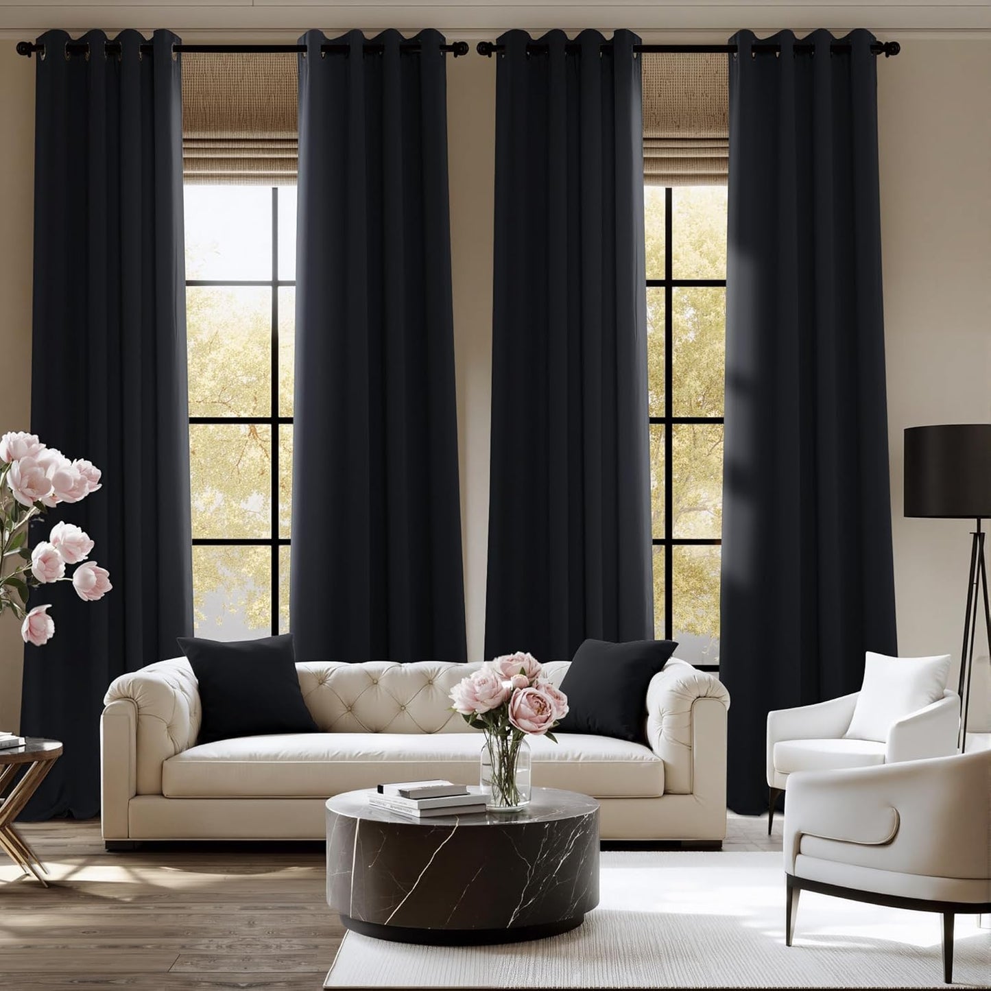 NICETOWN Room Darkening Curtains - 2 Panels, Black, 52"W x 96"L for Ultimate Light Control