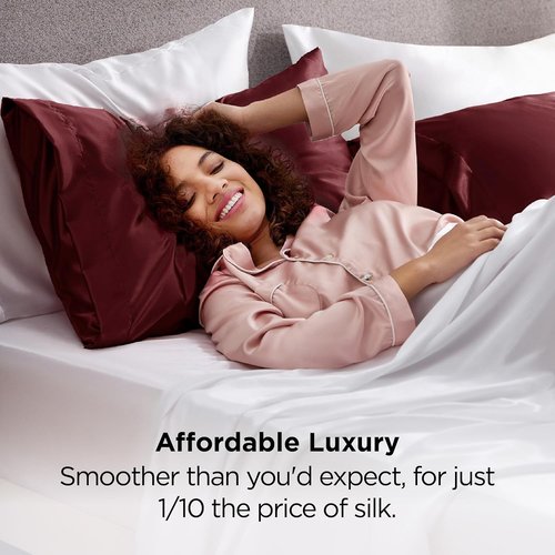 Bedsure King Size Satin Pillowcase Set - Luxurious Burgundy Pillowcases for Hair & Skin, 20x36 Inches, 2-Pack