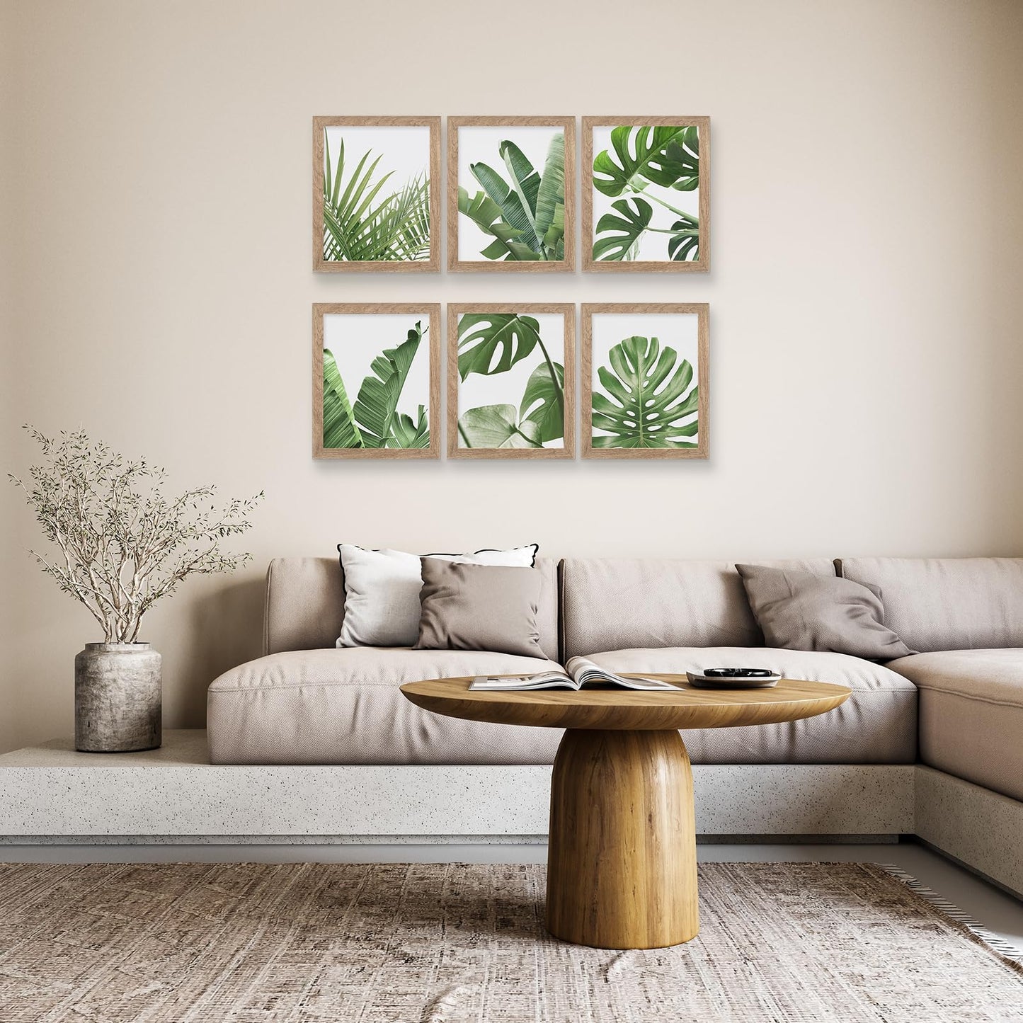 HoozGee Framed Botanical Wall Art Prints Set of 6 Tropical Leaves Plant Leaf Canvas Print Wall Decor Green Wall Art Posters Bedroom Living Room Decor (Tropical Leaf Art, 11"x14" FRAMED)