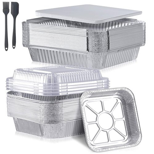 40 Pack Disposable Aluminum Pans with Lids - 9x9 & 8x8 Square Foil Pans for Meal Prep & Cooking
