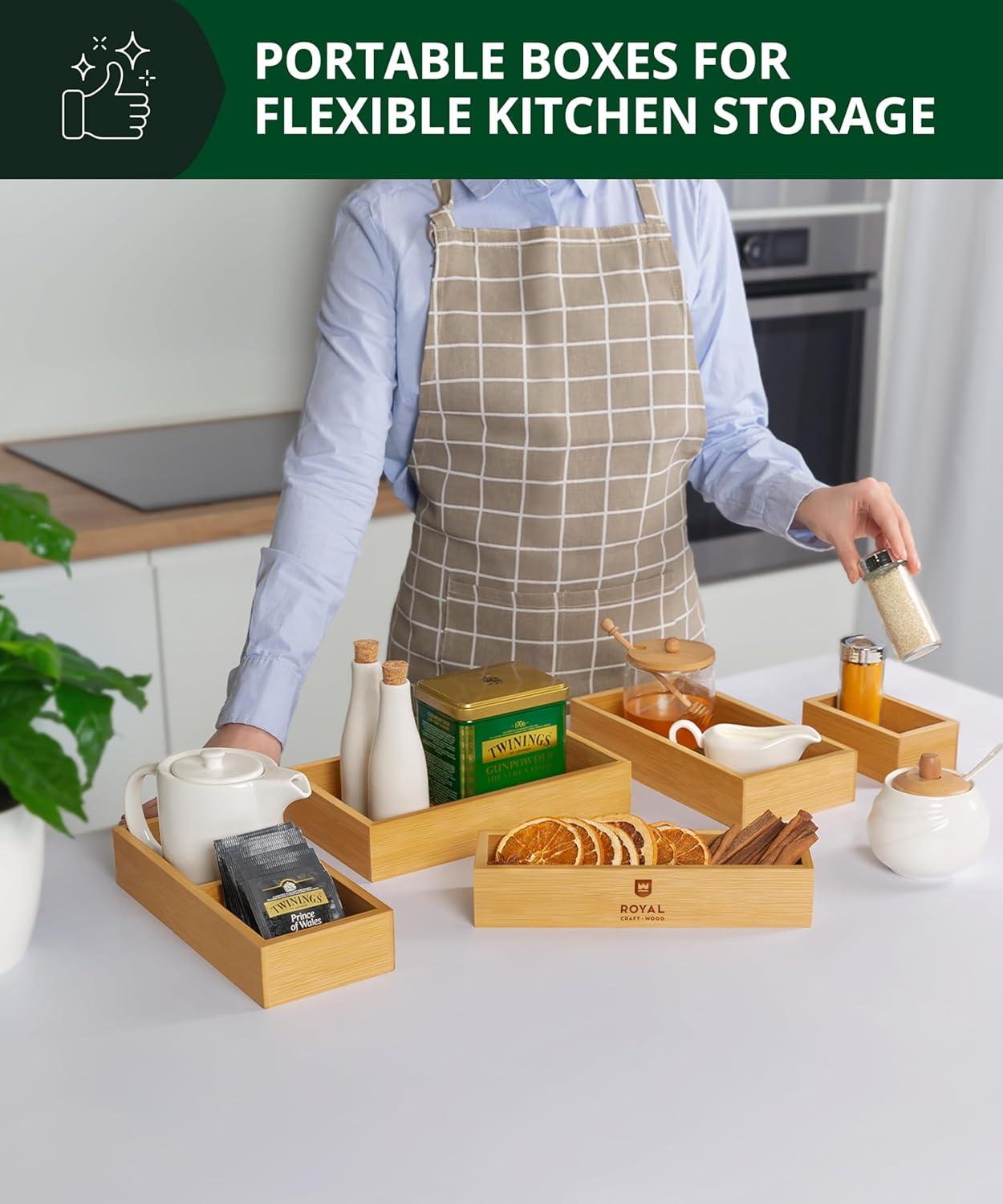 Royal Craft Wood 5-Piece Bamboo Drawer Organizer Set - Versatile Storage Trays for Kitchen, Bathroom & Office