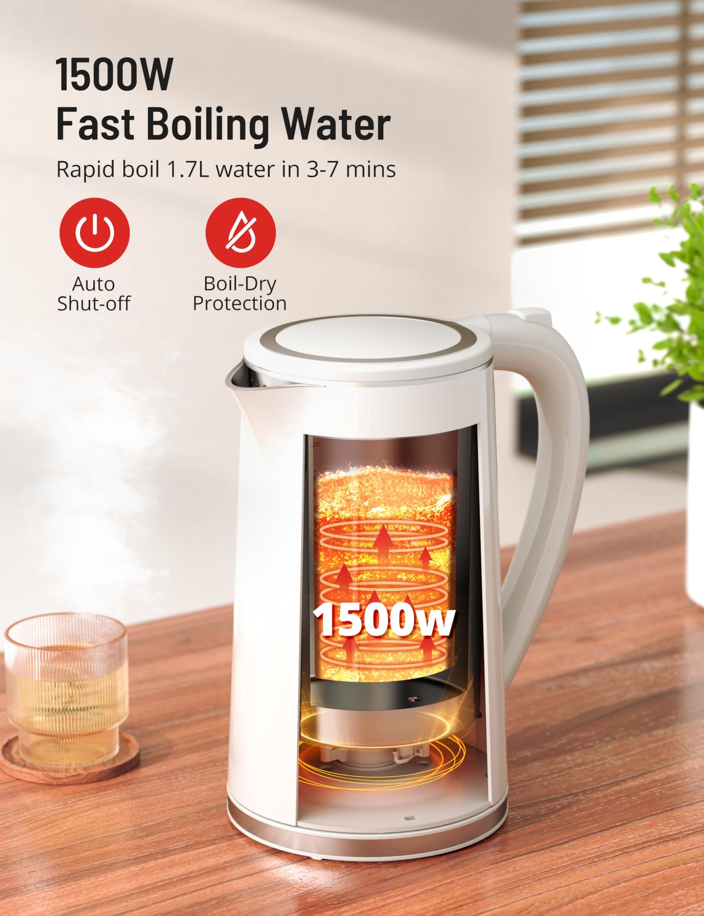 Electric Tea Kettle, PARIS RHÔNE1.7L Temperature Control Electric Kettle, 4H Keep Warm Water Boiler with 6 Presets, LED Screen Electric Kettles for Boiling Water, Boil-Dry Protection, BPA Free