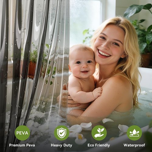 Clear Black Shower Curtain Liner - Waterproof PEVA 72x72 | 2-Pack with Strong Magnets & Rustproof Grommets