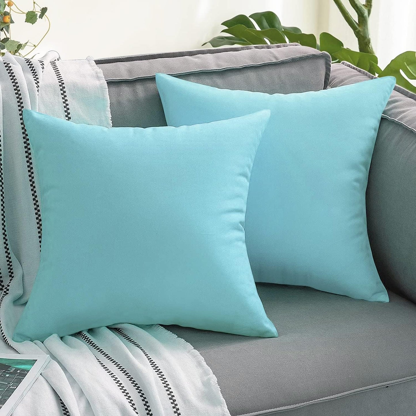 VAKADO Outdoor Waterproof Throw Pillow Covers - Set of 2 Decorative Aqua Cushion Cases | 18"x18" for Patio & Garden