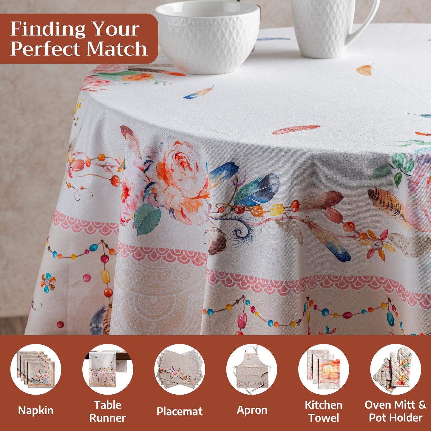 Maison d' Hermine Table Cloth Round Table 100% Cotton 69 Round Inches Tablecloth Reusable Decorative for Dining Kitchen Room Farmhouse Home Gifts for Mothers Day Spring Summer - Ibiza - Beige