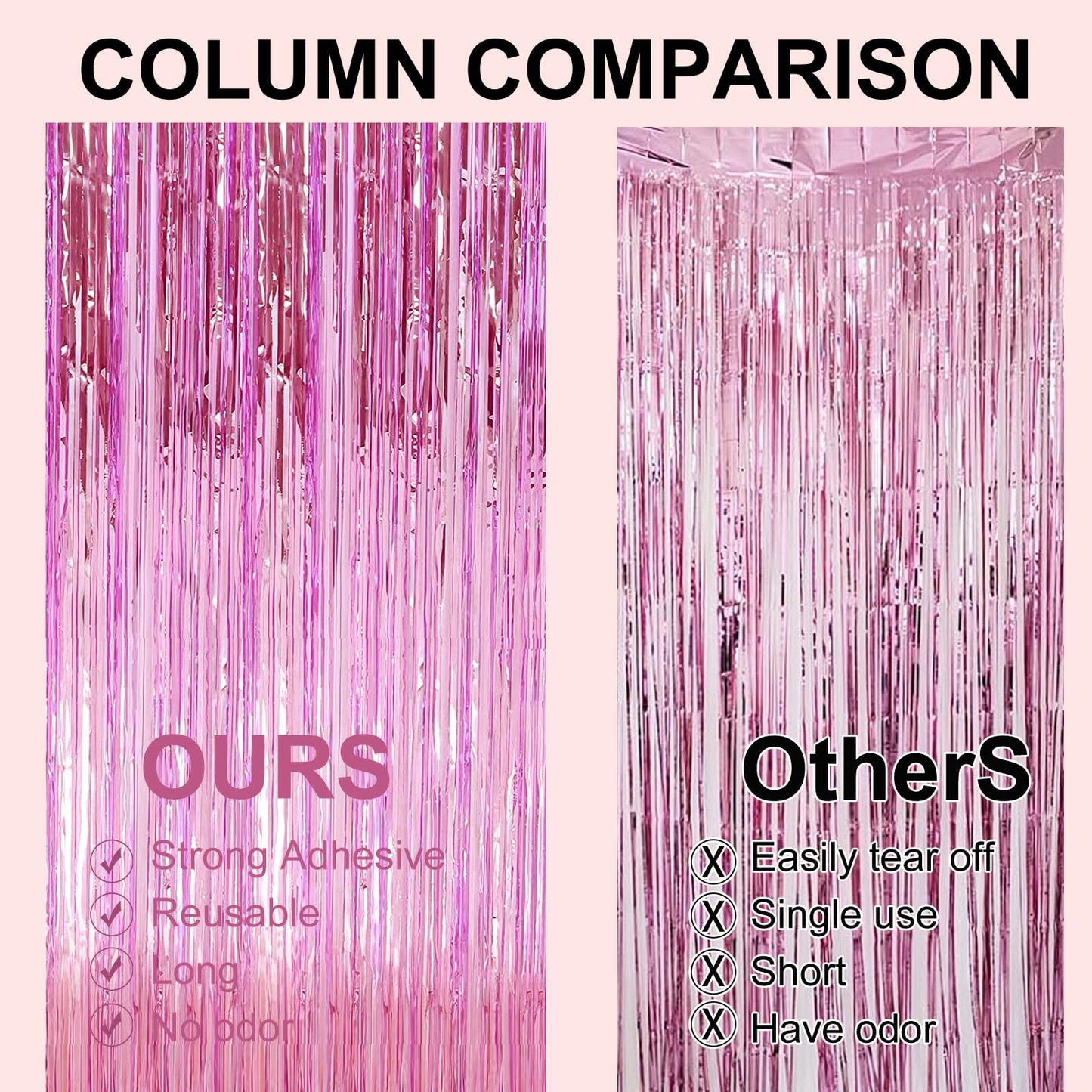 2 Pack 3.28 ft x 6.56 ft Pink Tinsel Curtain Party Backdrop Decorations, Metallic Foil Fringe Backdrop Door for Halloween, Christmas, Birthday Graduation Wedding Party Streamers Photo Backdrop.