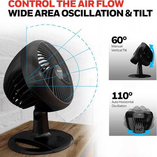 Honeywell Turbo Force Oscillating Table Fan - 3 Speed Air Circulator for Bedroom, Black, HT-906