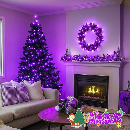 JMEXSUSS 200 LED Purple Christmas Lights - 66ft Connectable String Lights with 8 Modes for Indoor/Outdoor Decor