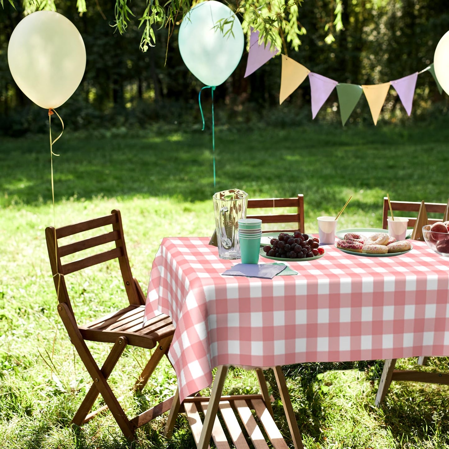 OLIVBIN 4 Pack Pink and White Checkered Tablecloth Pink Checkered Flag Tablecloth, Disposable Plastic Gingham Table Cover for Parties, Race Car Birthday Party, Birthday, Outdoor Picnic, 54 × 108 Inch