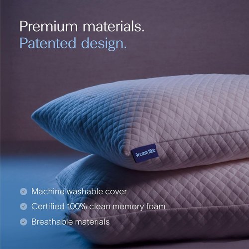 DreamyBlue Signature Pillow - Adjustable Loft Shredded Memory Foam | Washable Bamboo Rayon Cover - Queen Size