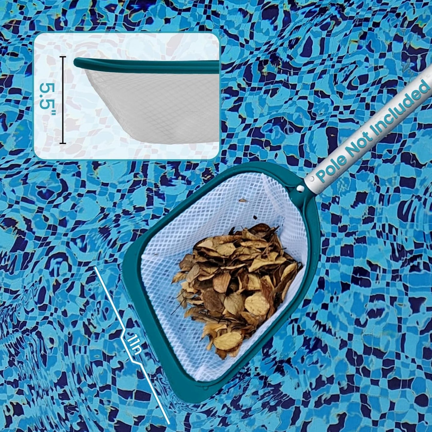 POOLWHALE Pool Spa Leaf Skimmer Net - Ultra Fine Mesh with 5" Deep Bag for Easy Debris Removal