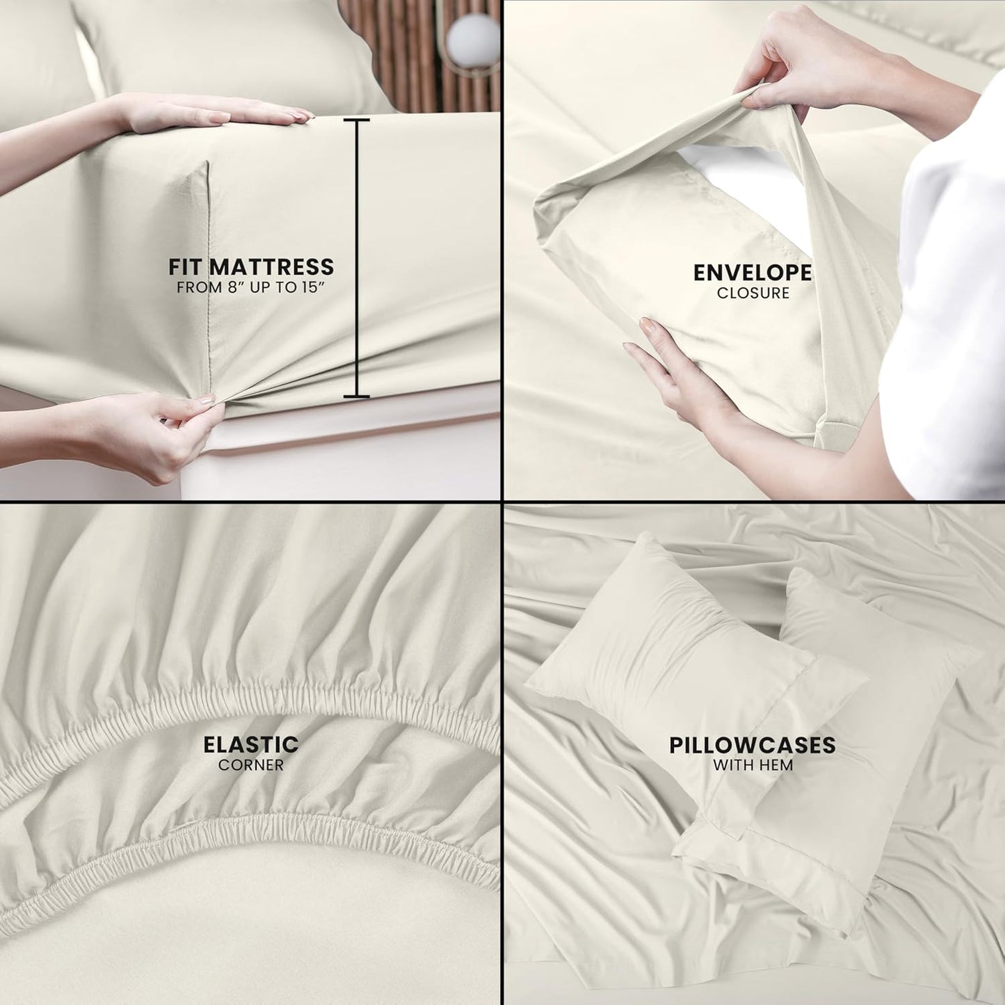 Utopia Bedding Queen Size Sheet Set - Soft, Breathable Microfiber - 4-Piece Ivory Set with Fitted Sheet, Flat Sheet & Pillowcases