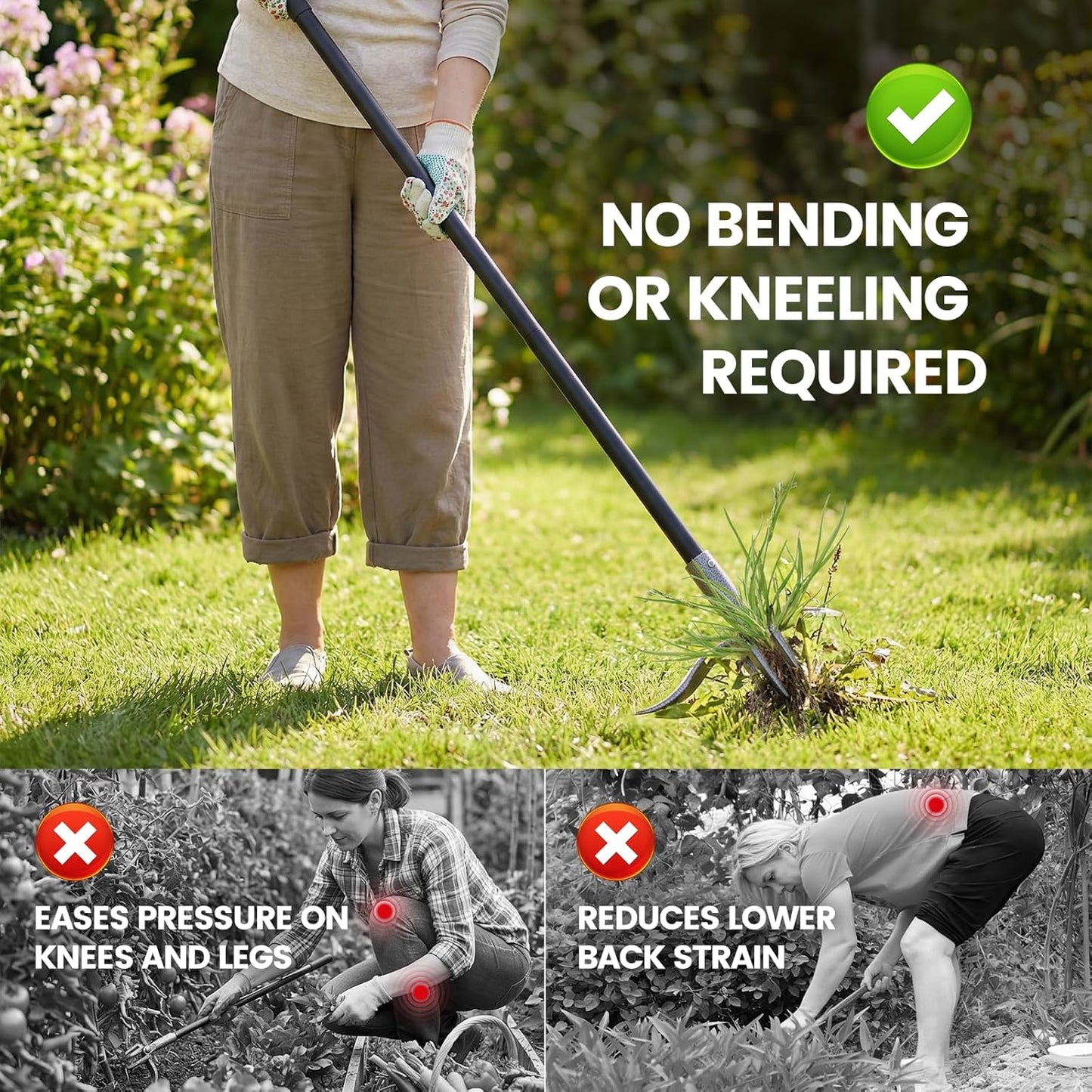 Skiennix Stand Up Weed Puller Tool - Durable 4 Claw Steel Head for Effortless Weeding | Long Handle Design