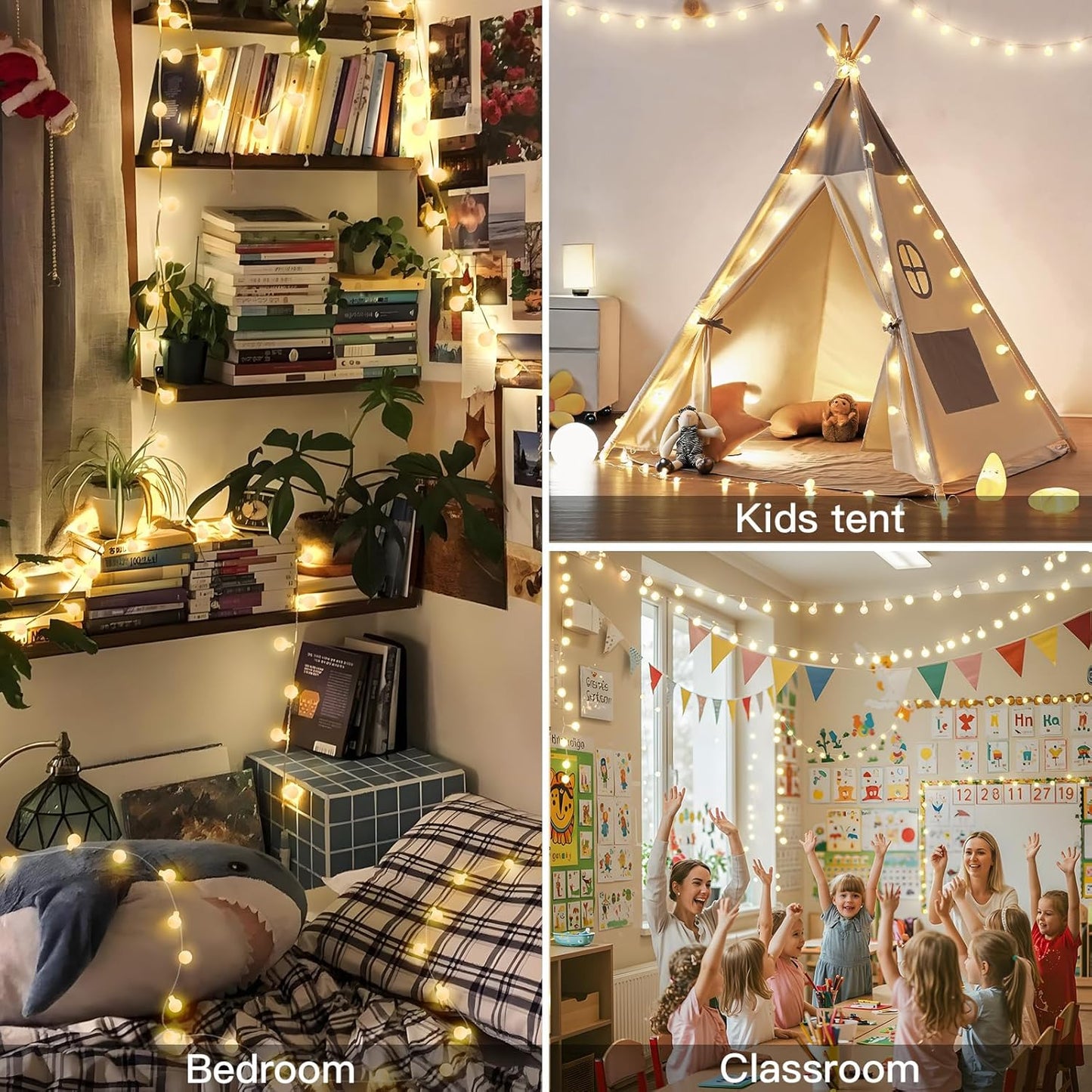 Suddus Globe String Lights - 99ft 300 LED Indoor/Outdoor Fairy Lights with Remote | Warm White Decor
