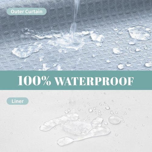 Eachope FrostBlue Shower Curtain - Waterproof Waffle Weave with Snap-In Liner | 71" x 74" Size