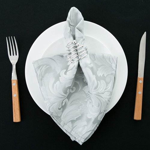 EHouseHome Damask Jacquard Cloth Napkins Waterproof Spillproof Polyester Fabric Napkins Silver Grey, Set of 12, 17 x 17 Inch