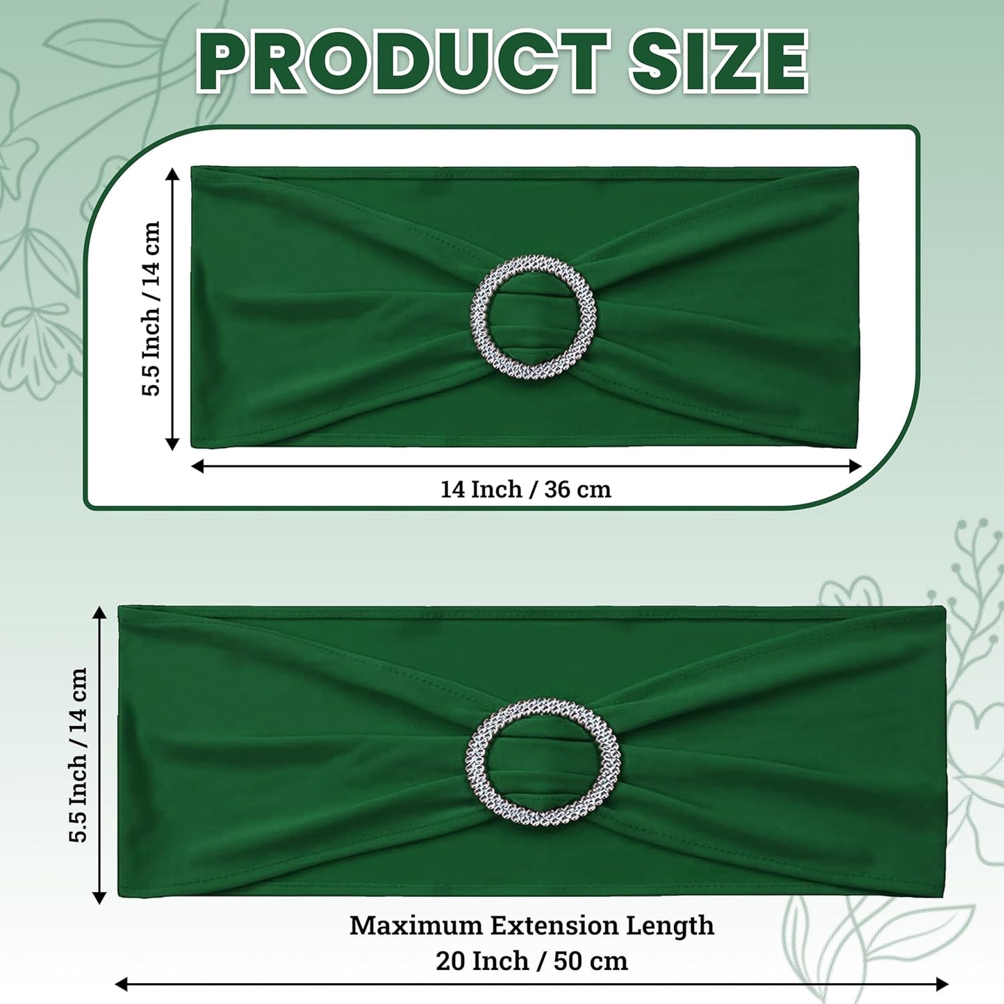 MDS Premium Spandex Chair Sashes - Stretchy Bow Covers with Buckle Slider | Universal Fit for Weddings & Events - Green (Pack of 100)