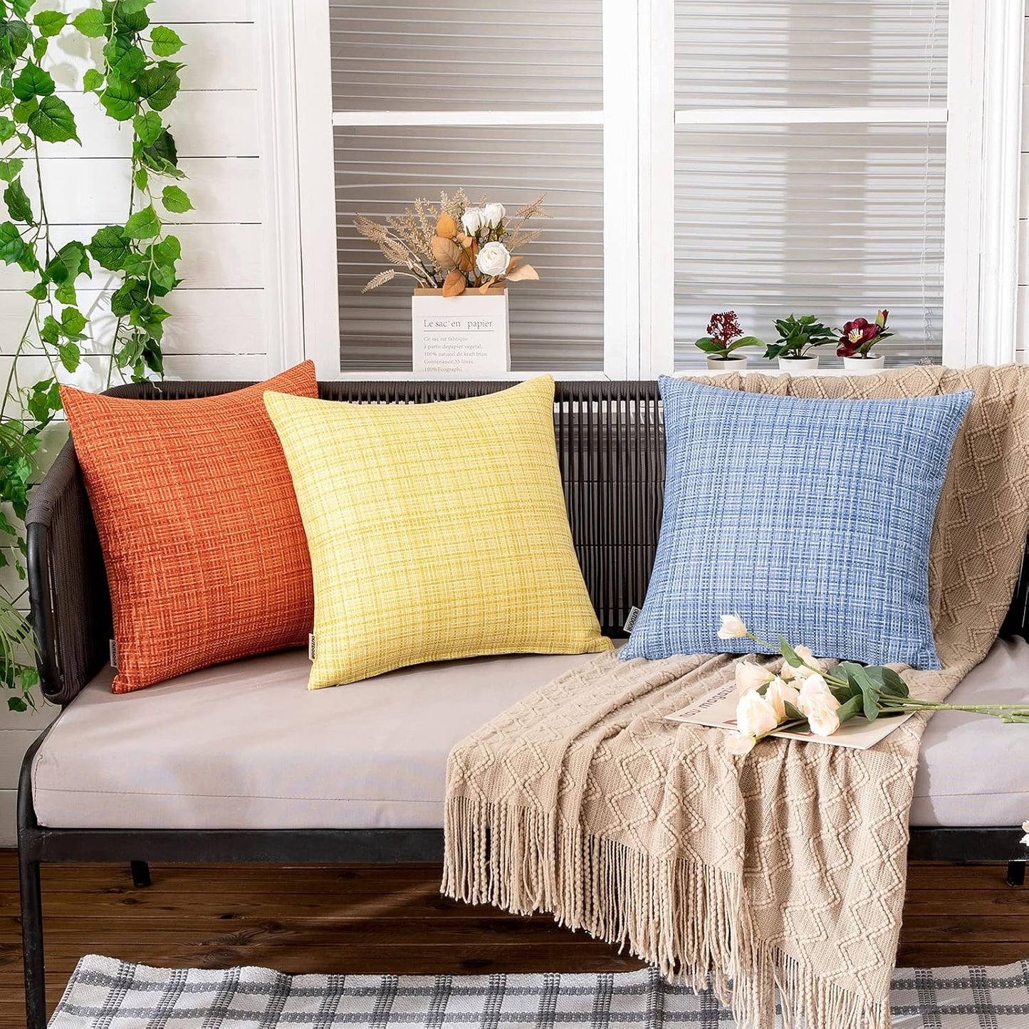 MIULEE Outdoor Waterproof Throw Pillow Covers - Decorative Farmhouse Cushion Covers, 18x18 Inch, Yellow | Pack of 2