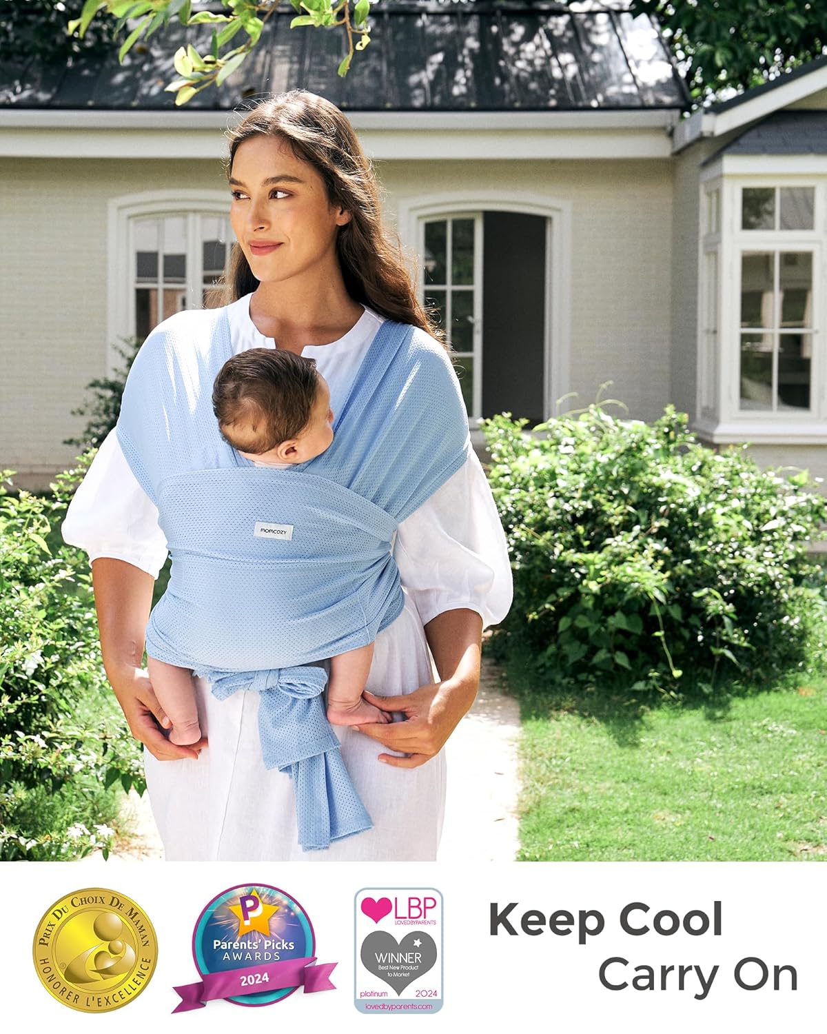 Momcozy Baby Carrier AirMesh - Lightweight Cooling Water Sling for Newborns to Toddlers 8-35 lbs | Light Blue