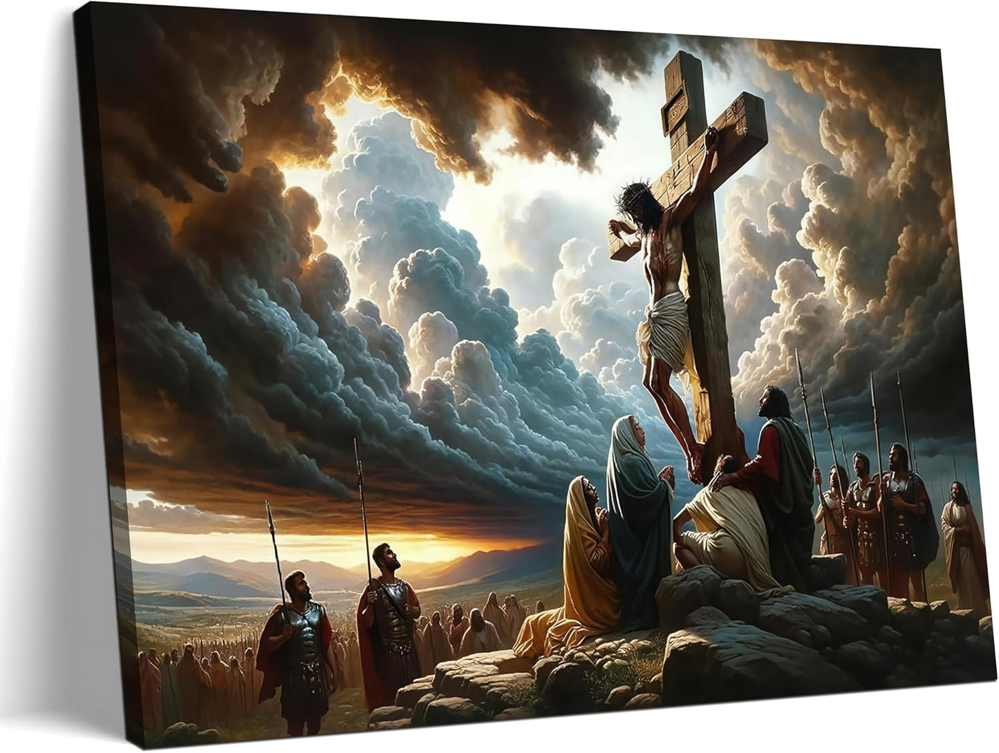 Yaneiro Framed Jesus Canvas Wall Art - Inspirational Good Friday Decor | 12x16 Inch Christian Cross Print