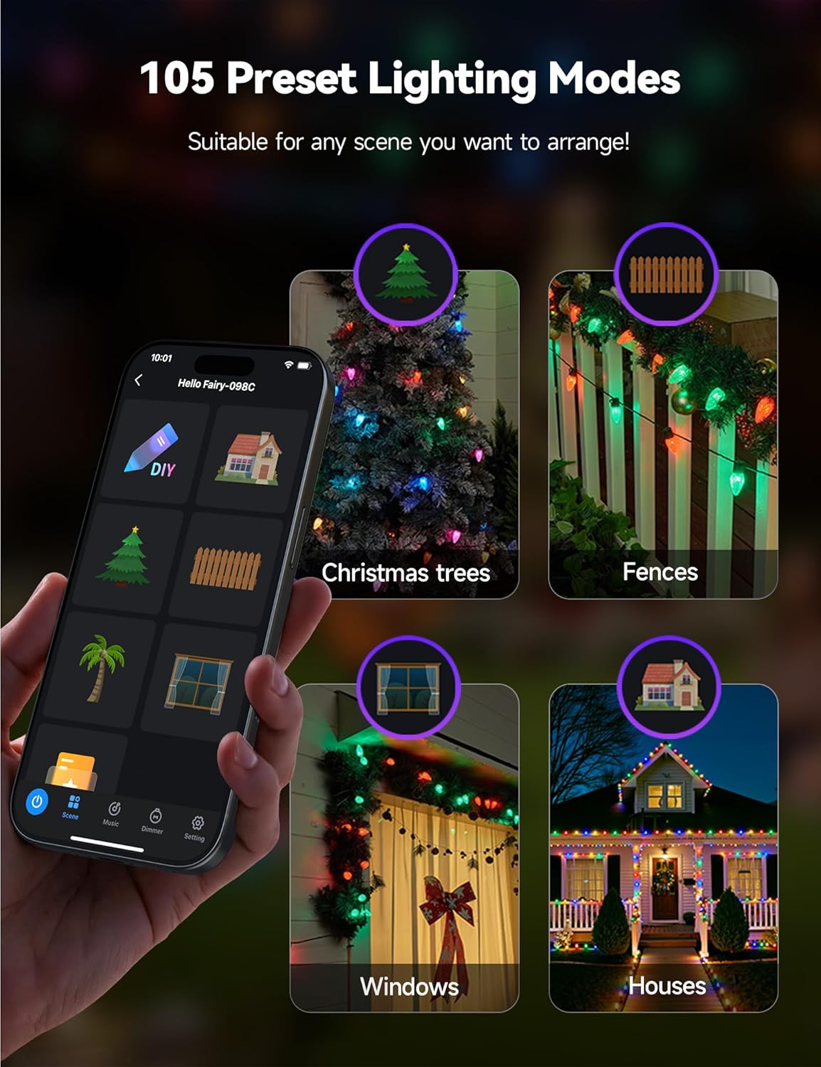 Minetom Smart C9 Christmas Lights - 100 LED Color Changing Fairy Lights | App Control & Music Sync, 99FT