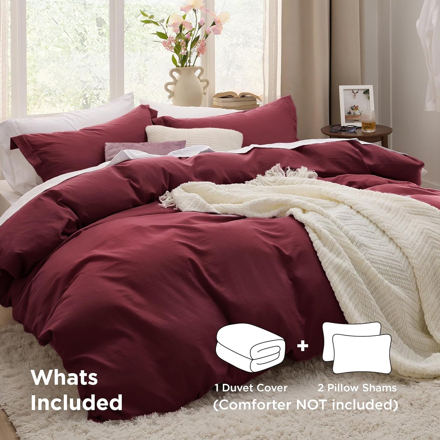 Bedsure Winery Pink Duvet Cover Set - King Size 3-Piece Extra Soft Prewashed Cotton-Like Polyester, 104x90 Inches with Zipper Closure & 2 Pillow Shams