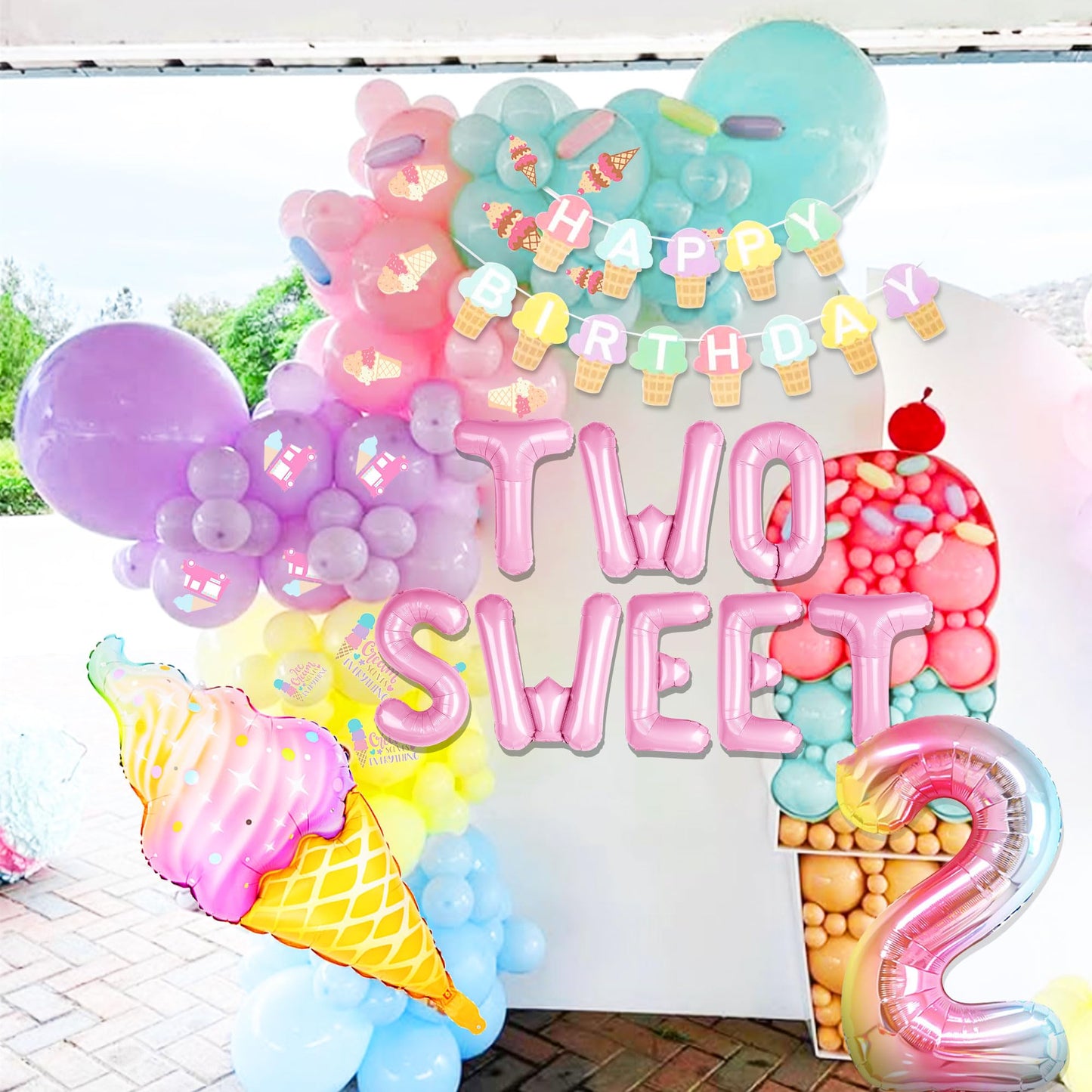 Two Sweet Birthday Party Supplies Decorations 2th Birthday Decorations Ice Cream Party Decoration Number 2 Balloon for Donut Sweet Party Supplies Baby Showers Party Decoration